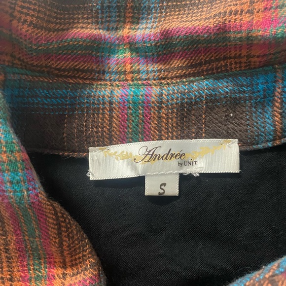 ANDREE BY UNIT Women’s multi color Boho Plaid Long sleeve With Embroidered back - Picture 2 of 8